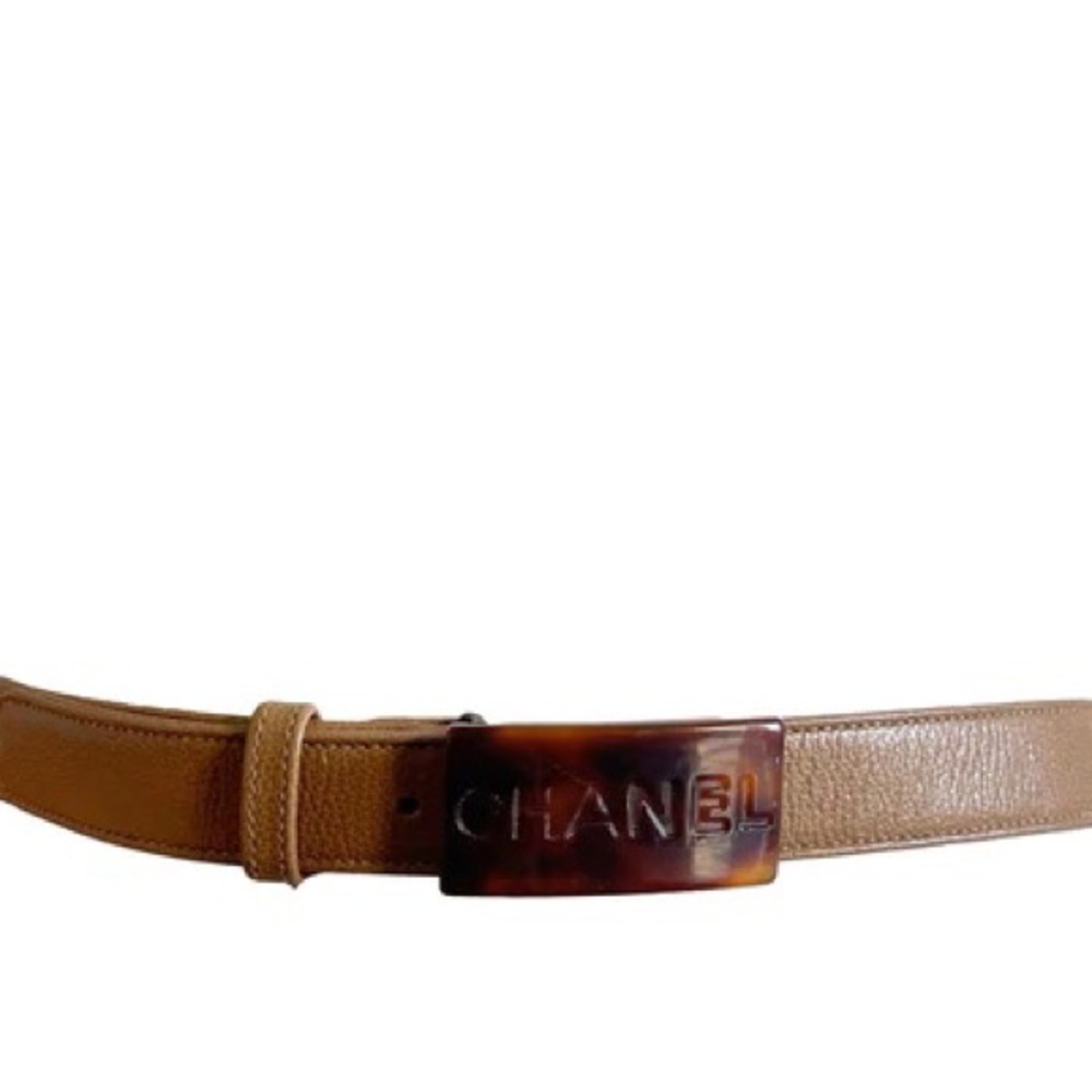 Chanel Brown Tortoise Shell Logo Belt - Picture 1 of 8